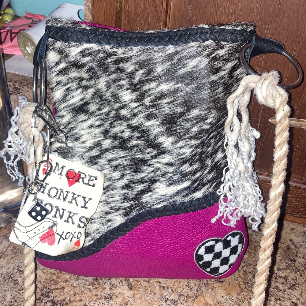 Pink and black leather western cowhide Bag